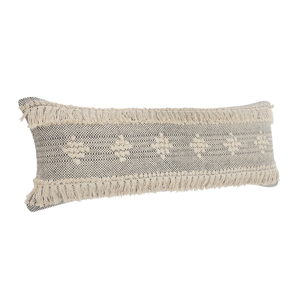 Ox Bay Hand-Woven Gray/Cream Geometric All-Natural Cotton Pillow Cover. Picture 3