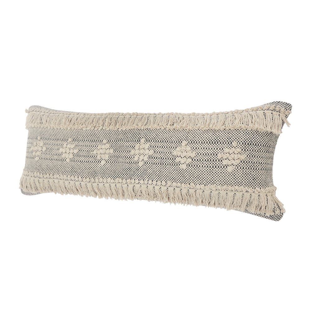 Ox Bay Hand-Woven Gray/Cream Geometric All-Natural Cotton Pillow Cover. Picture 4