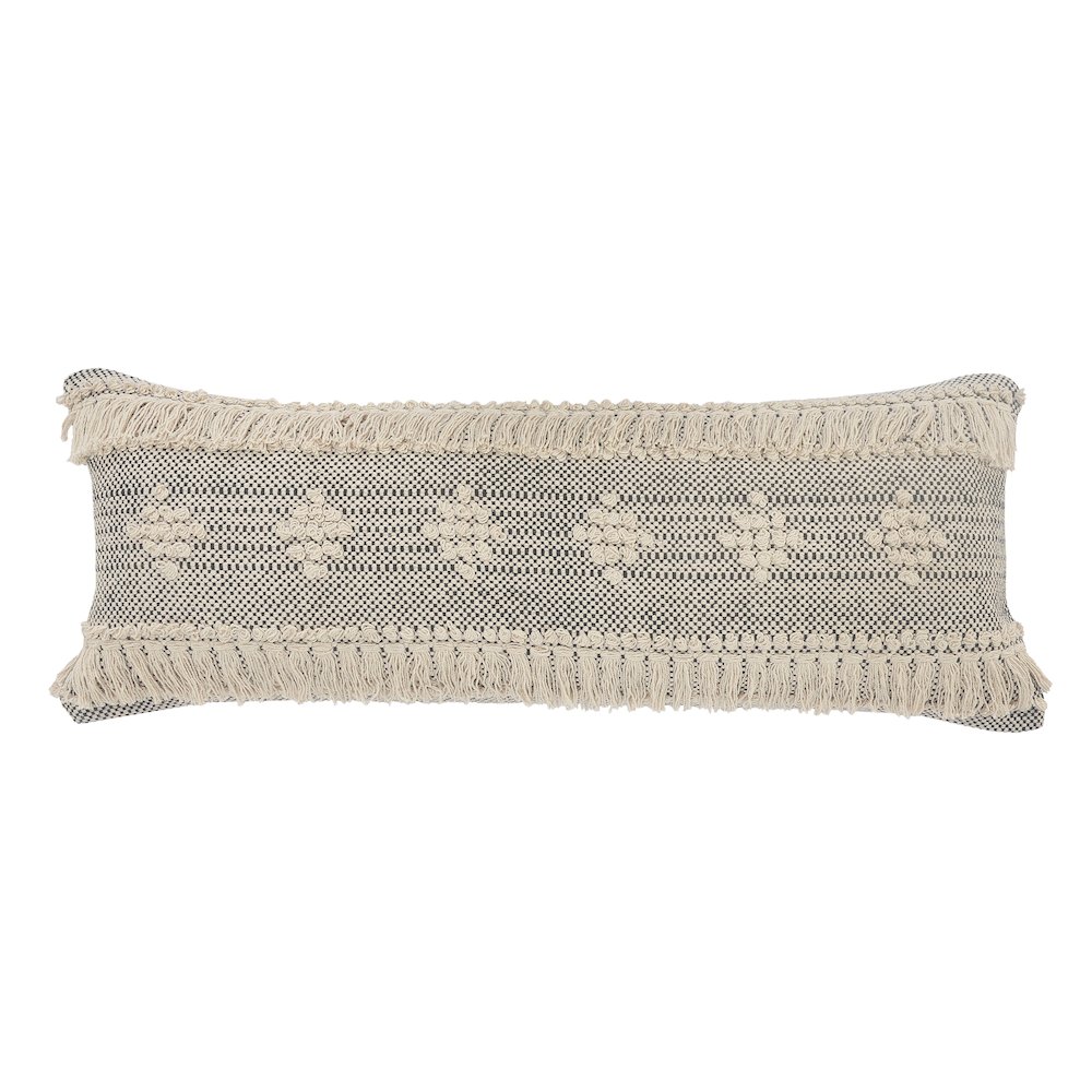 Ox Bay Hand-Woven Gray/Cream Geometric All-Natural Cotton Pillow Cover. Picture 1