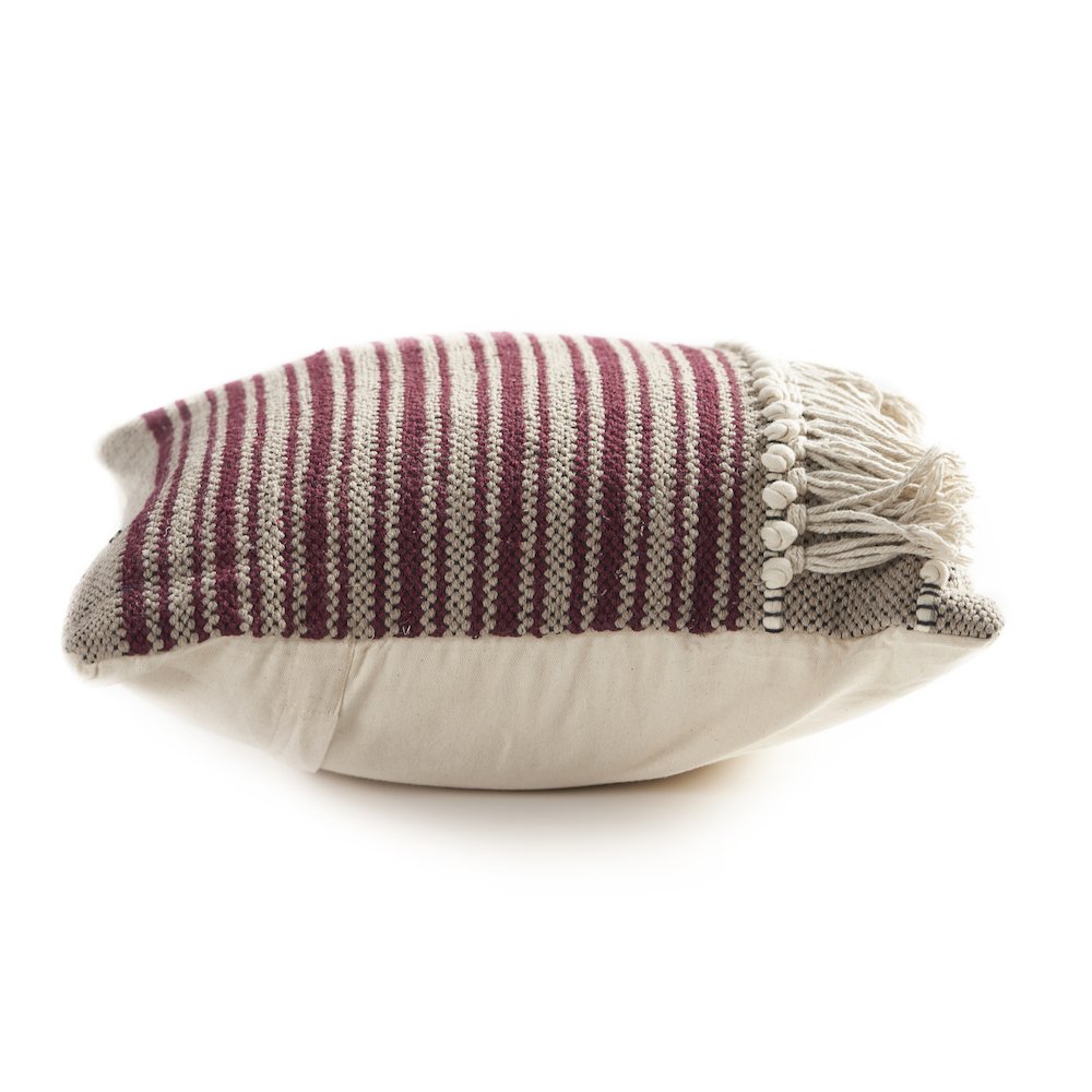 Striped Maroon Fringed Throw Pillow. Picture 2