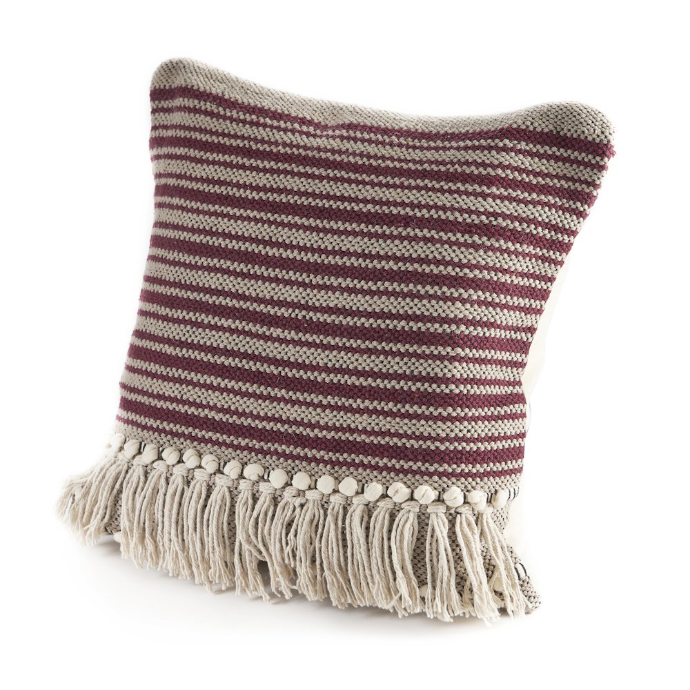 Striped Maroon Fringed Throw Pillow. Picture 4