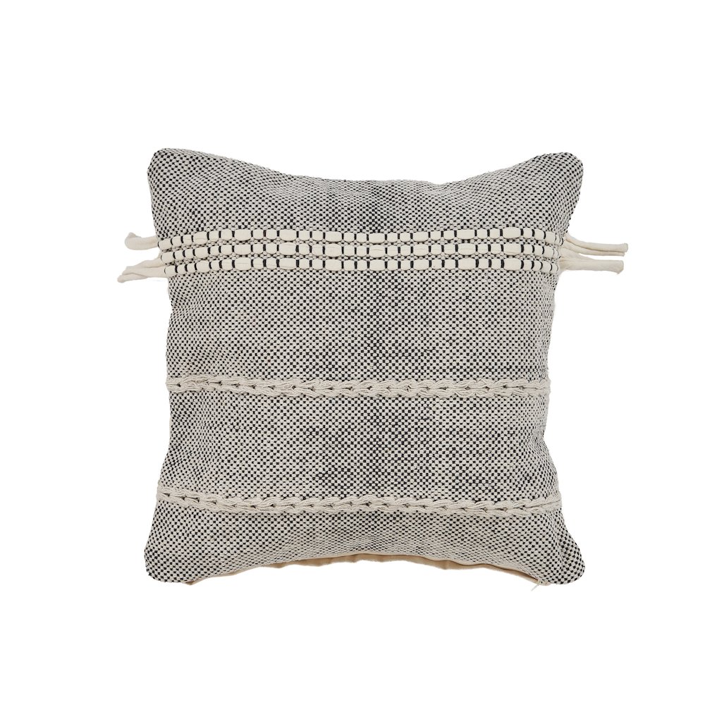 Ox Bay Hand-Woven Gray/Cream Stripe All-Natural Cotton Pillow Cover. Picture 1