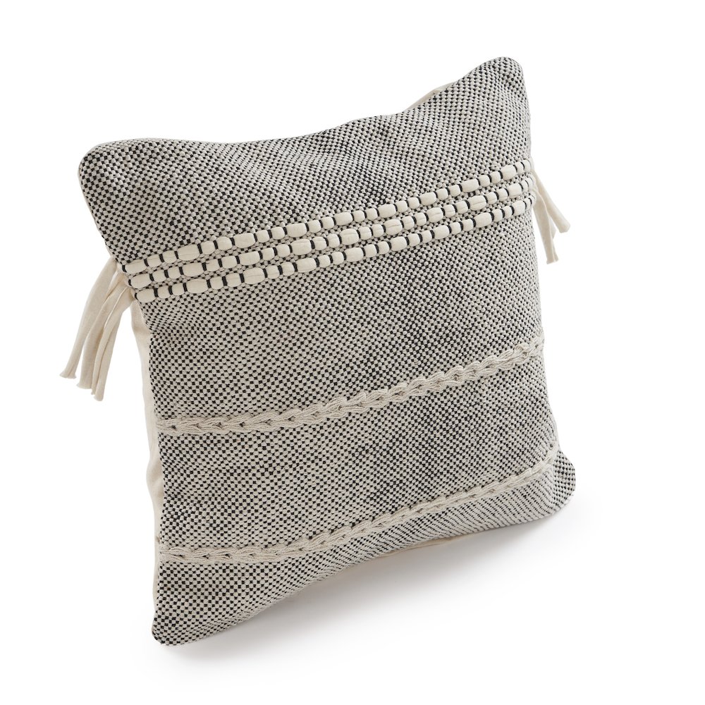 Ox Bay Hand-Woven Gray/Cream Stripe All-Natural Cotton Pillow Cover. Picture 4