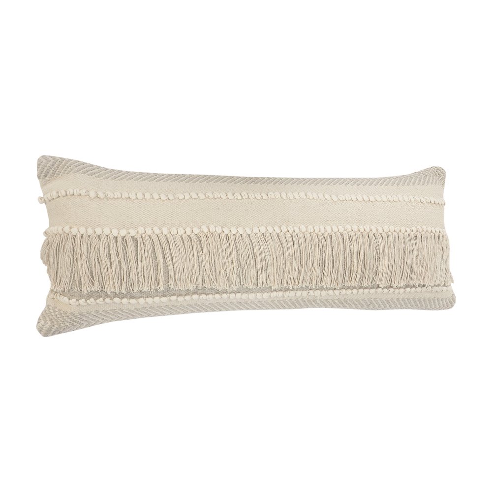 Ox Bay Hand-Woven Tan/Cream Stripe All-Natural Cotton Pillow Cover. Picture 4