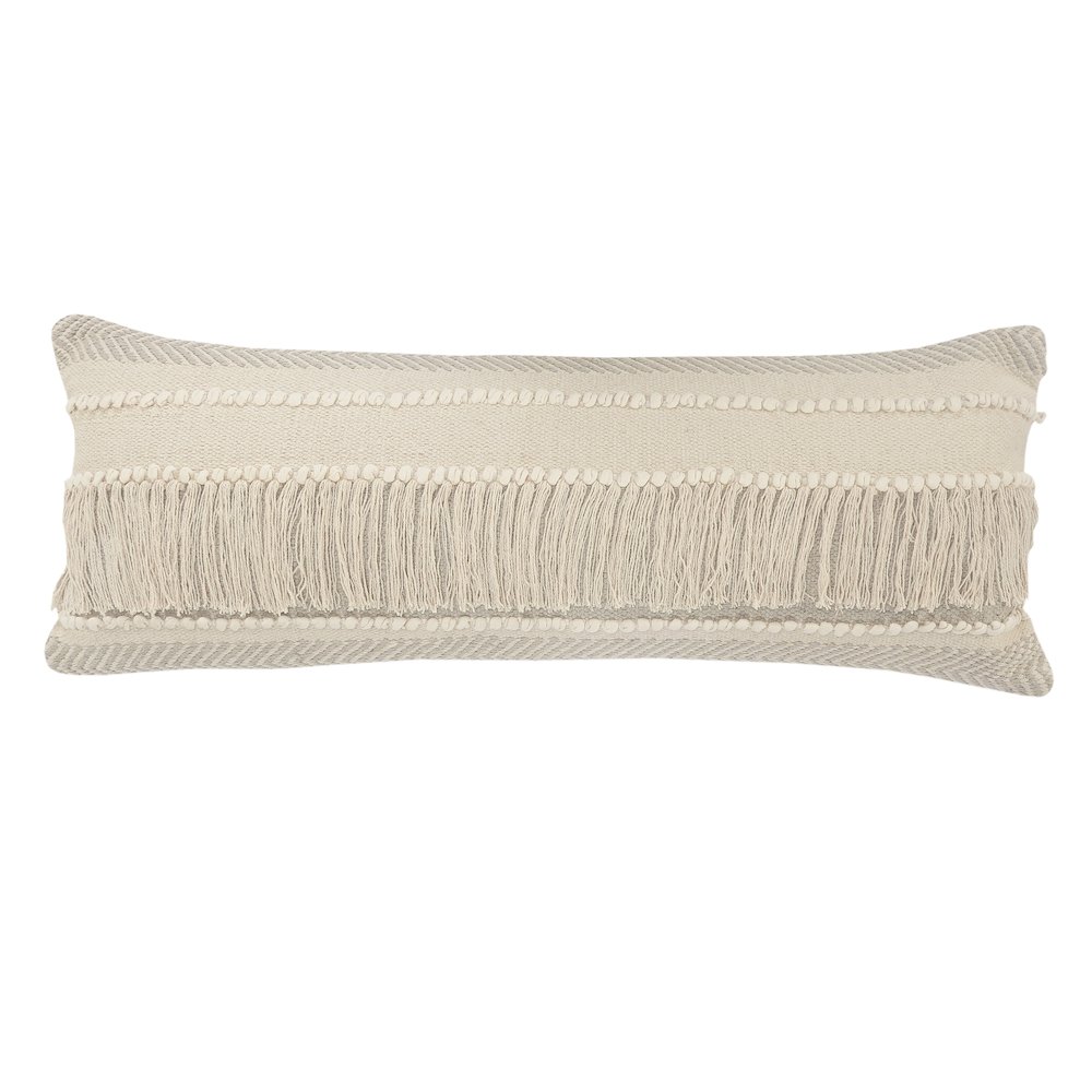Ox Bay Hand-Woven Tan/Cream Stripe All-Natural Cotton Pillow Cover. Picture 1