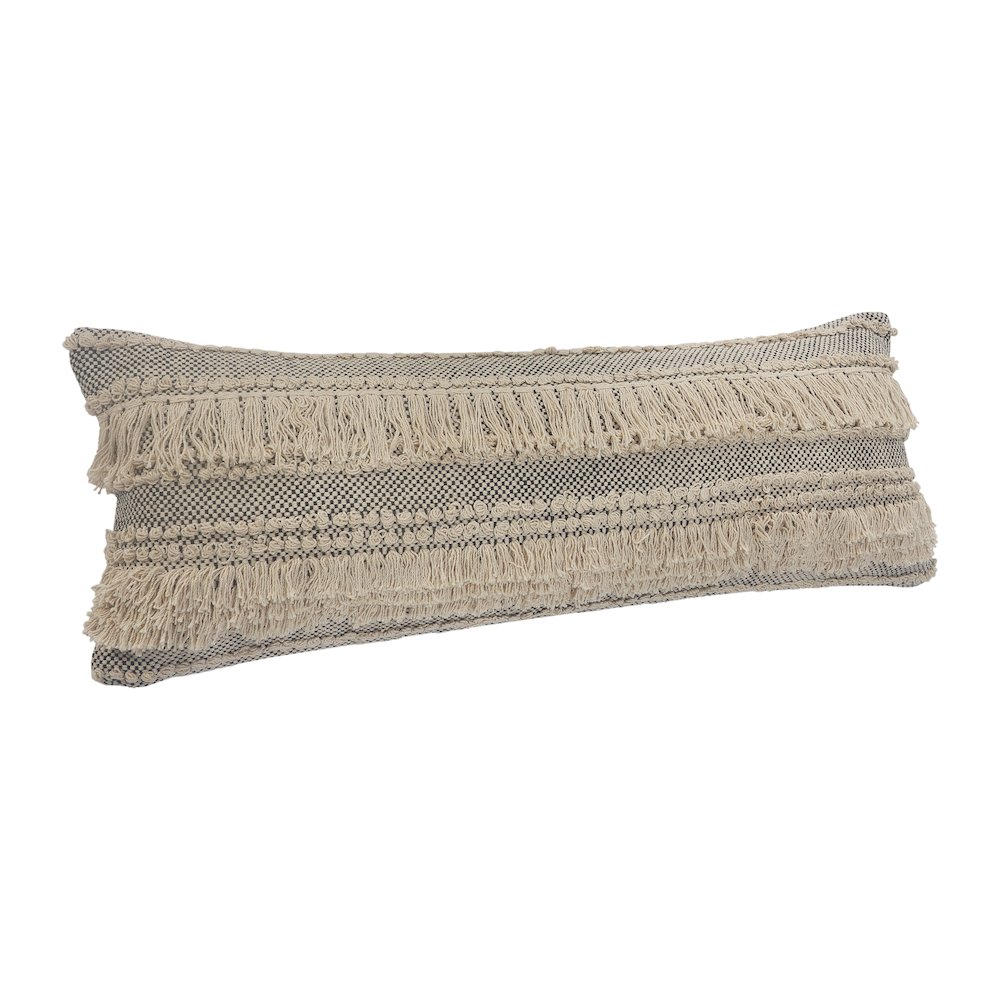Ox Bay Hand-Woven Gray/White Geometric All-Natural Cotton Pillow Cover. Picture 4