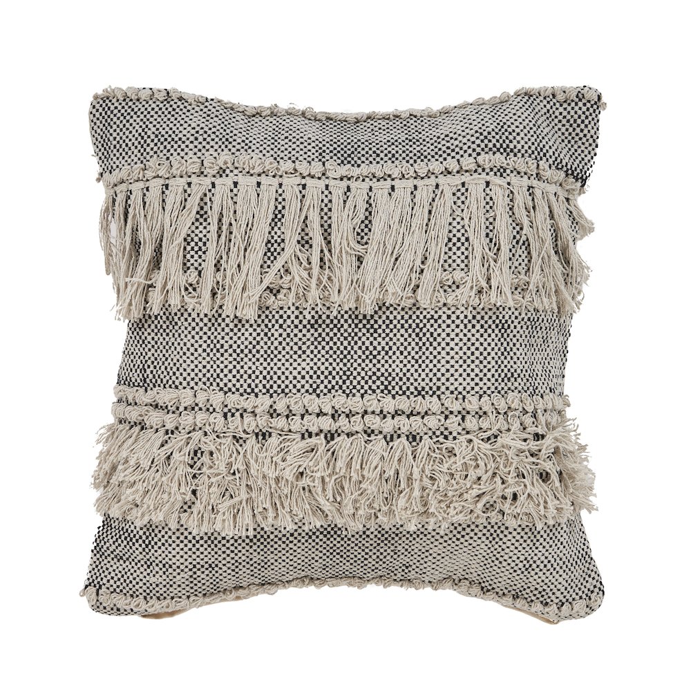 Ox Bay Hand-Woven Gray/White Geometric All-Natural Cotton Pillow Cover. Picture 1