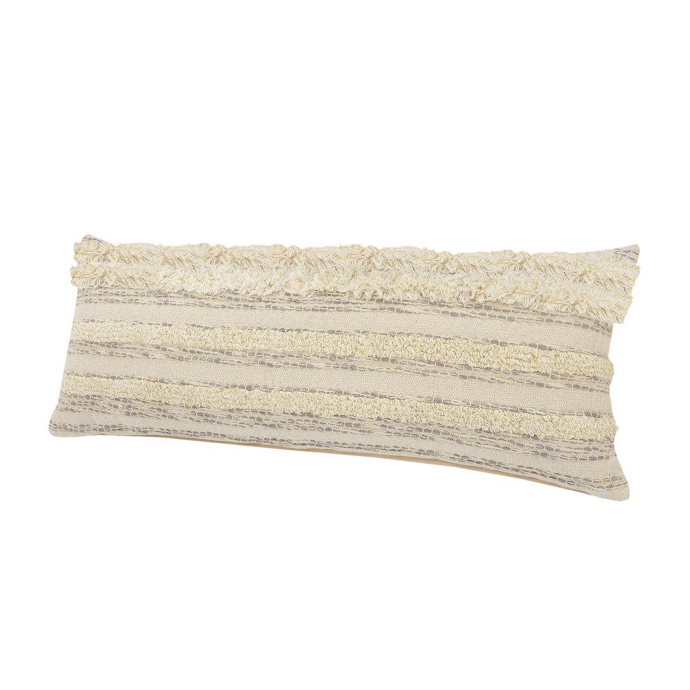 Ox Bay Hand-Woven Cream/Grey Stripe All-Natural Cotton Pillow Cover. Picture 6
