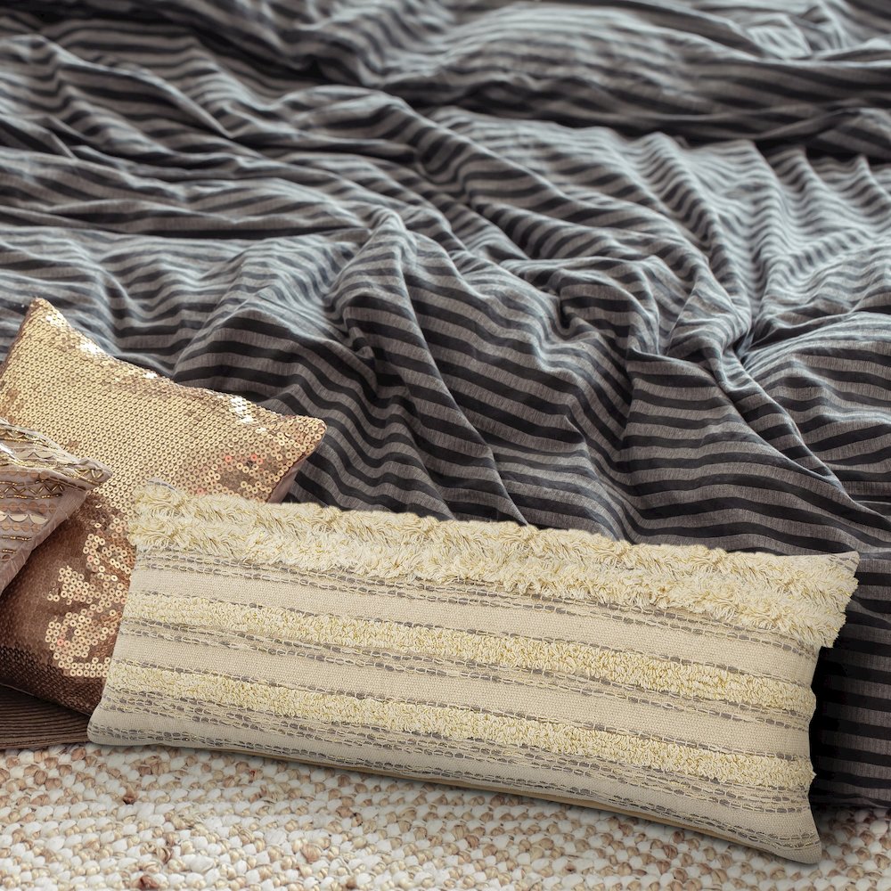 Ox Bay Hand-Woven Cream/Grey Stripe All-Natural Cotton Pillow Cover. Picture 8