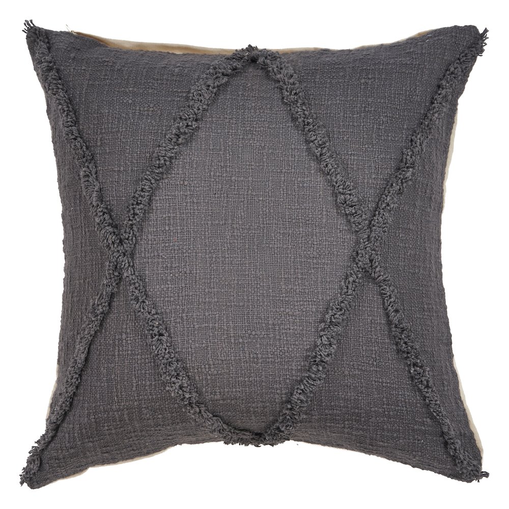 Ox Bay Hand-Woven Dark Gray Diamond All-Natural Cotton Pillow Cover. Picture 1