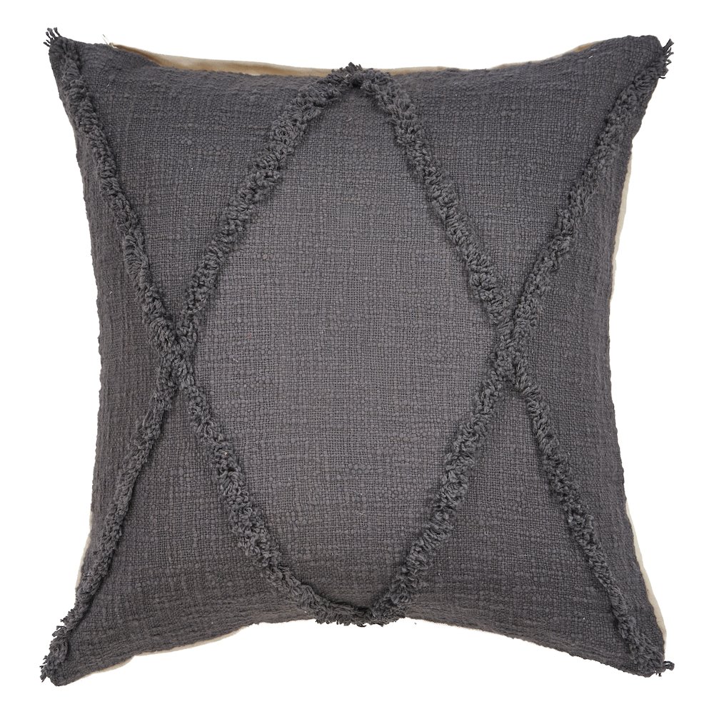 Ox Bay Dark Gray Solid All-Natural Cotton Square 2 Piece Pillow Cover Set. Picture 3