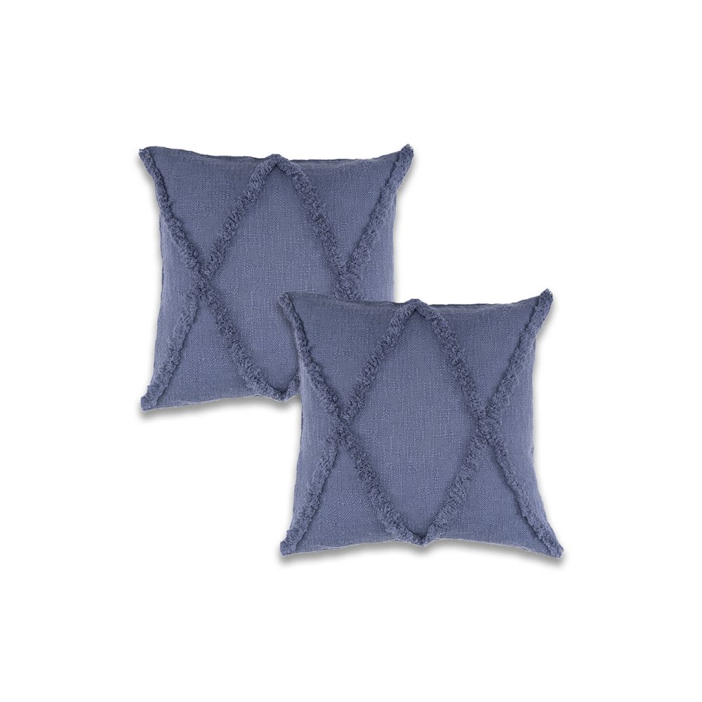 Ox Bay Denim/Blue Solid All-Natural Cotton Square 2 Piece Pillow Cover Set. Picture 1
