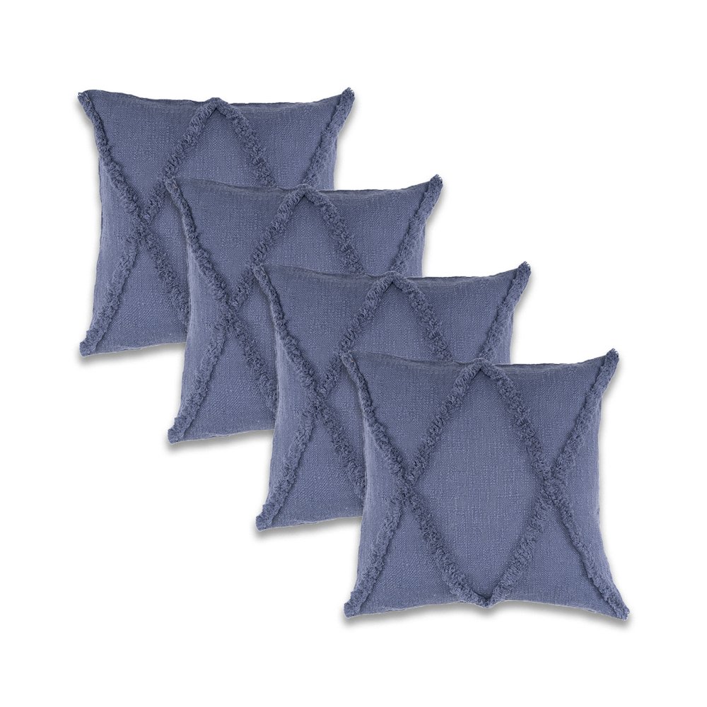 Ox Bay Denim/Blue Solid All-Natural Cotton Square 4 Piece Pillow Cover Set. Picture 1