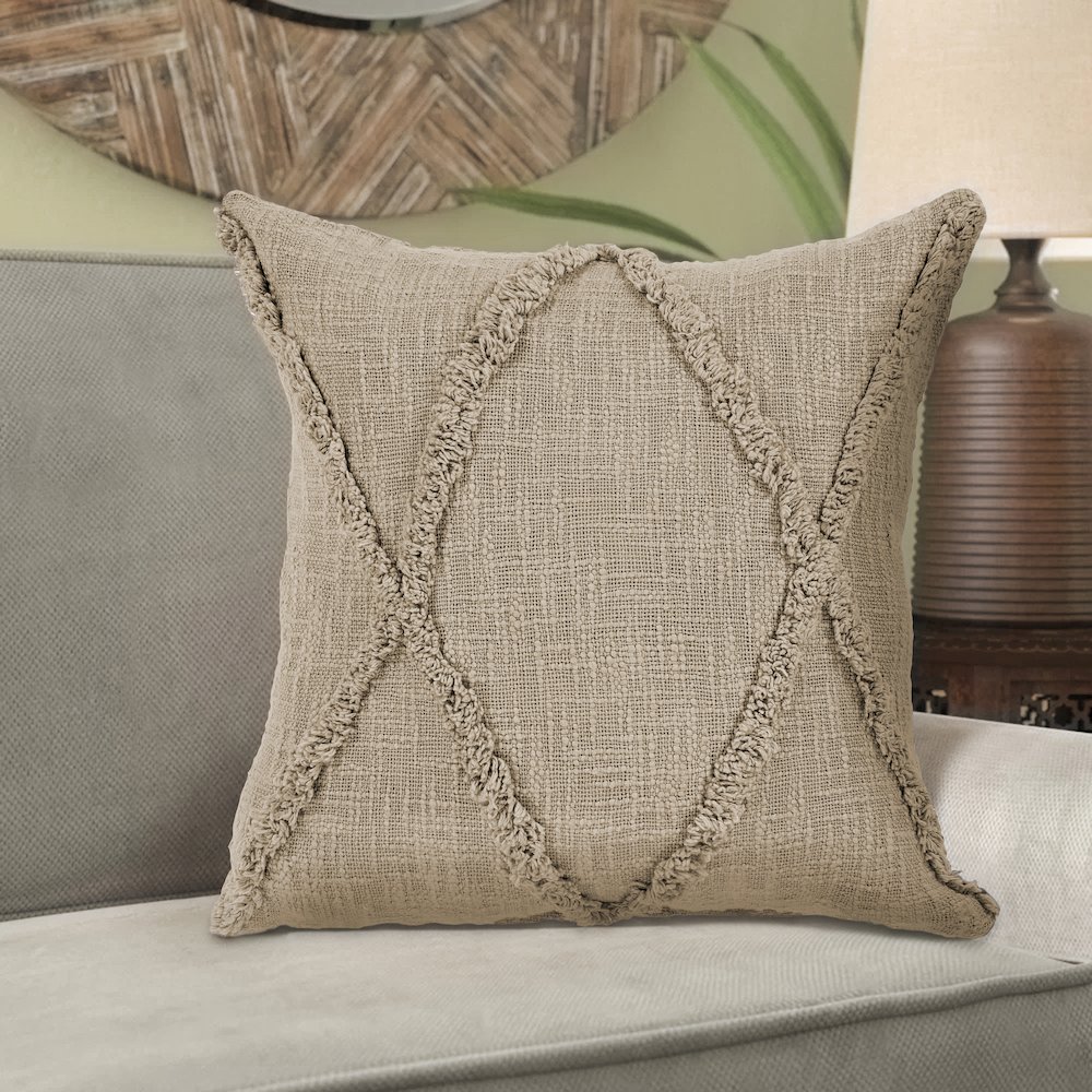 Ox Bay Hand-Woven Taupe Brown Diamond All-Natural Cotton Pillow Cover. Picture 7
