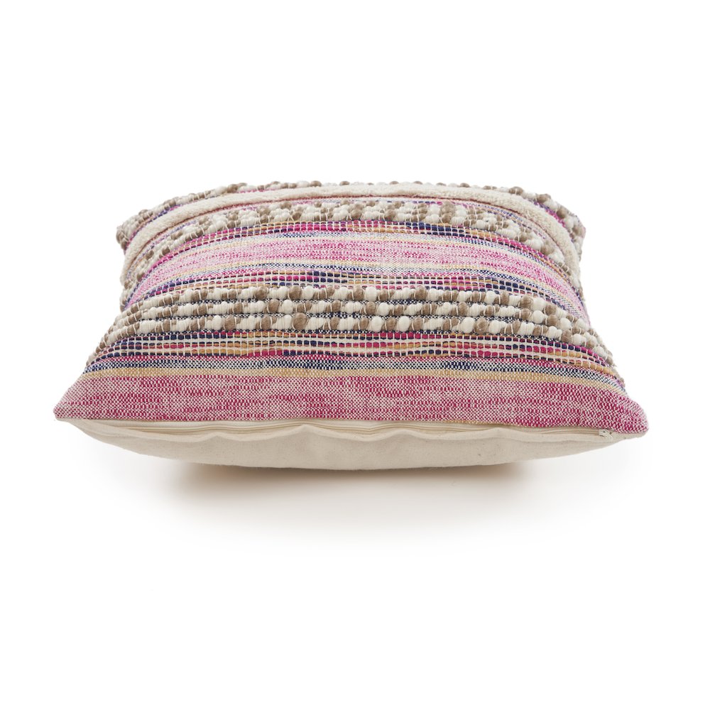 Ox Bay Hand-Woven Pink/Ivory Stripe Cotton Blend Pillow Cover. Picture 3