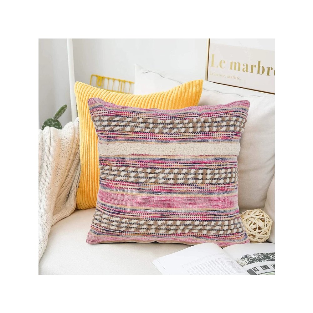 Ox Bay Pink Striped Cotton Blend Square 2 Piece Pillow Cover Set. Picture 2