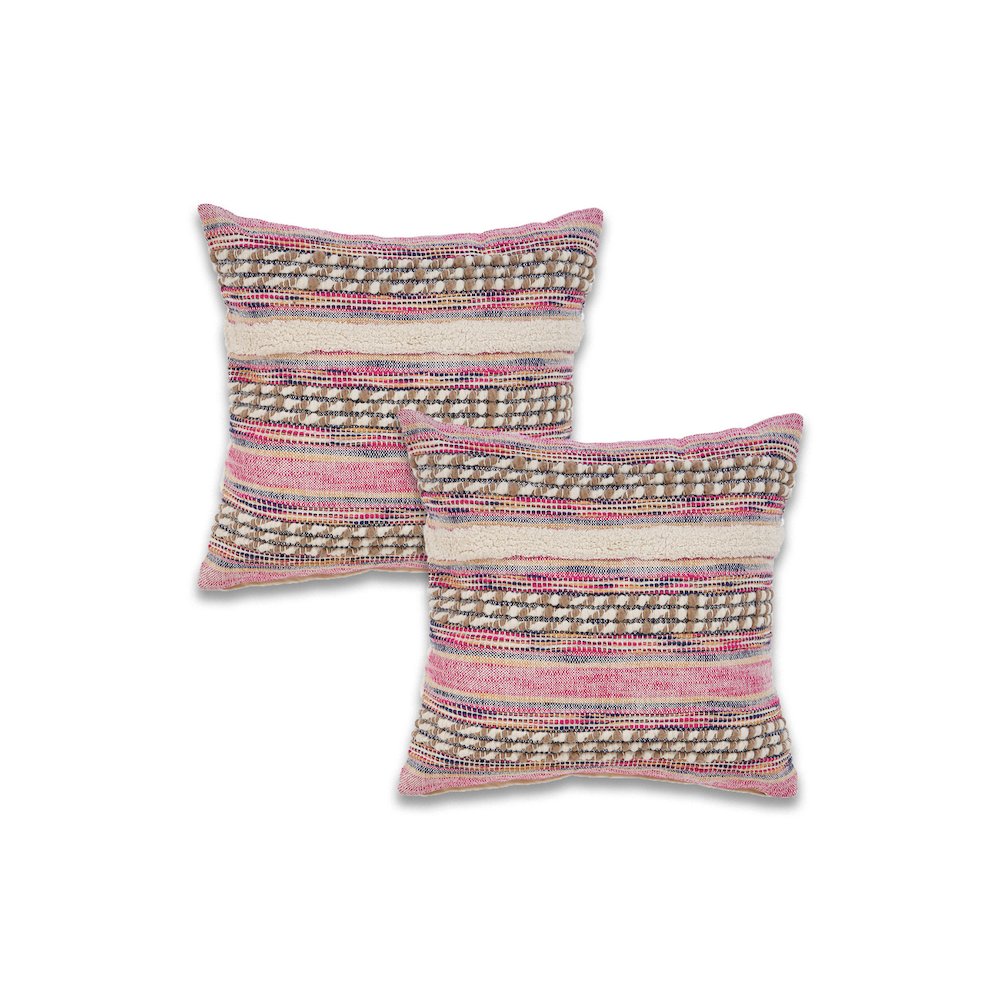 Ox Bay Pink Striped Cotton Blend Square 2 Piece Pillow Cover Set. Picture 1