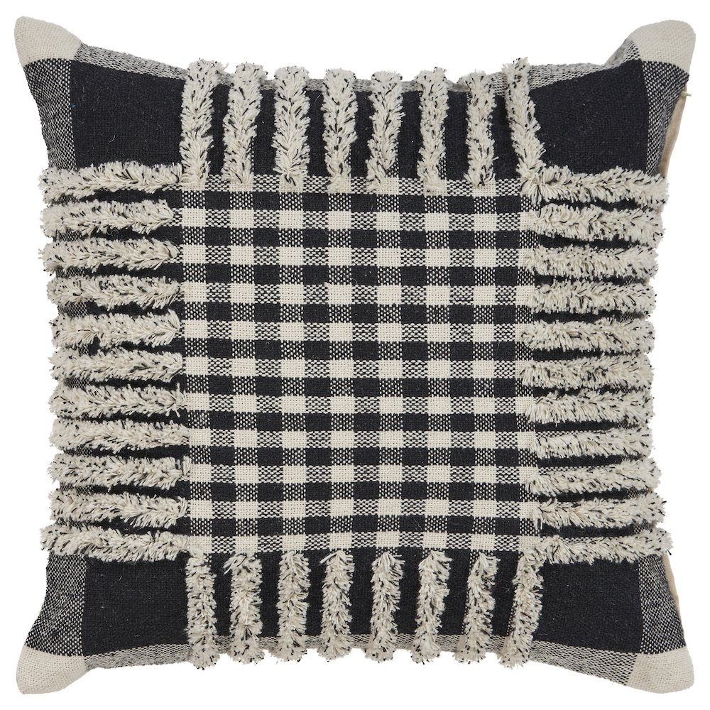 Ox Bay Hand-Woven Black/White Tartan/Plaid All-Natural Cotton Pillow Cover. Picture 1