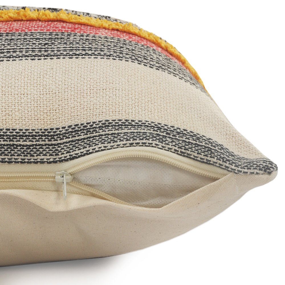 Ox Bay Hand-Woven Orange/Yellow Color Block All-Natural Cotton Pillow Cover. Picture 4