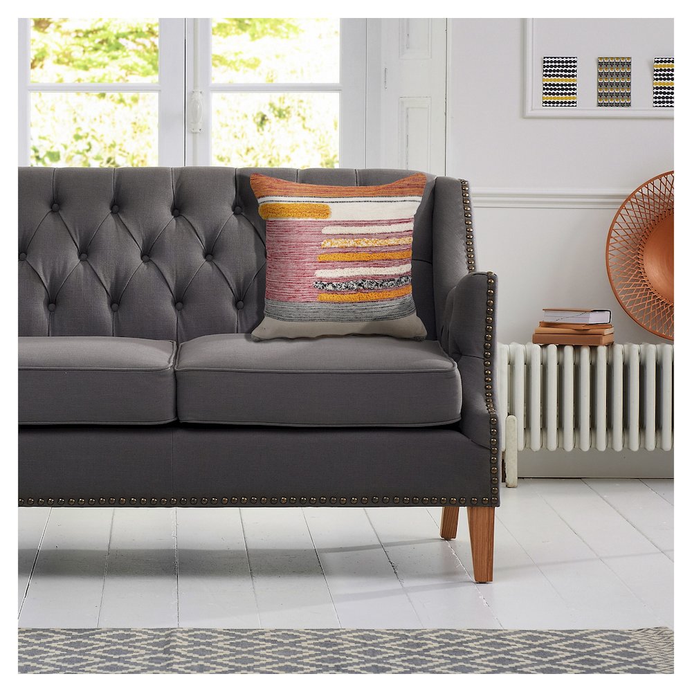 Ox Bay Hand-Woven Orange/Yellow Color Block All-Natural Cotton Pillow Cover. Picture 2