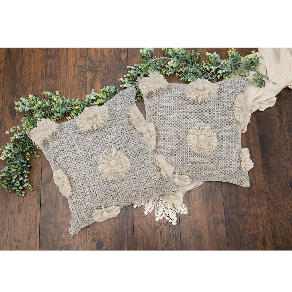Willow Cotton Pillow Set of 2 in Gray/White, 18" x 18". Picture 5