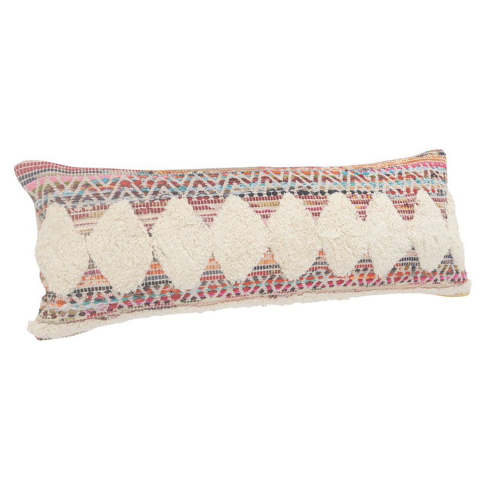 Ox Bay Hand-Woven Multicolored/Cream Diamond All-Natural Cotton Pillow Cover. Picture 4
