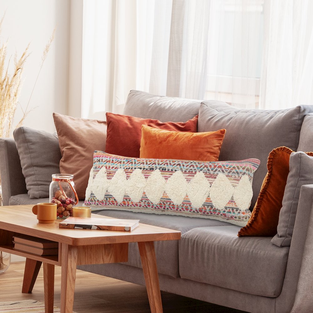 Ox Bay Hand-Woven Multicolored/Cream Diamond All-Natural Cotton Pillow Cover. Picture 7