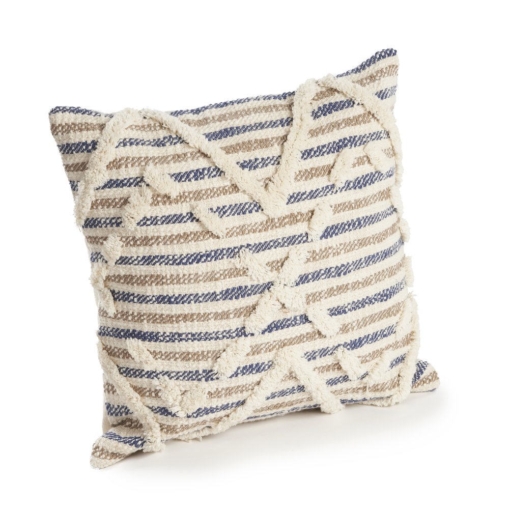 Ox Bay Hand-Woven Blue/Tan Diamond All-Natural Cotton Pillow Cover. Picture 7