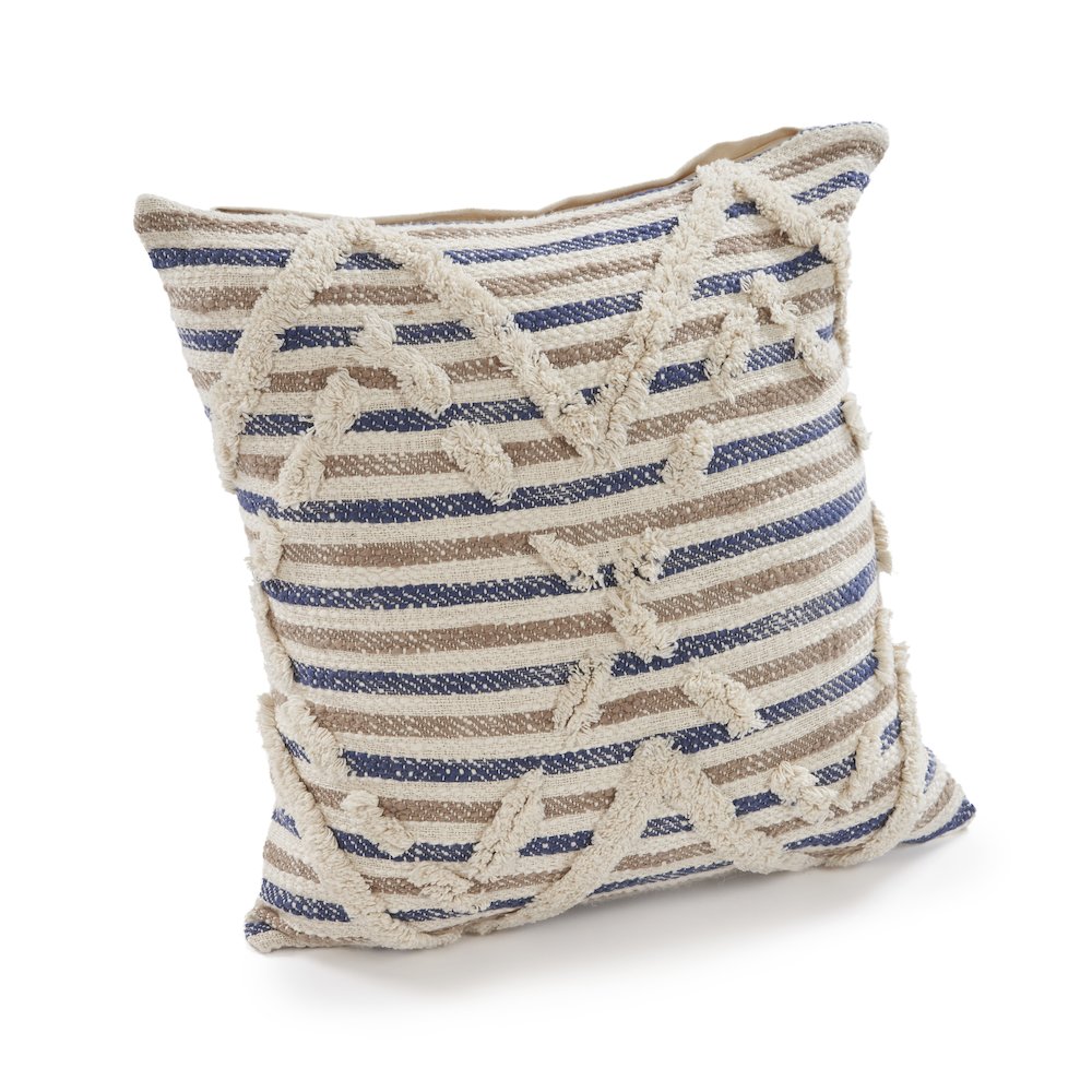 Ox Bay Hand-Woven Blue/Tan Diamond All-Natural Cotton Pillow Cover. Picture 4