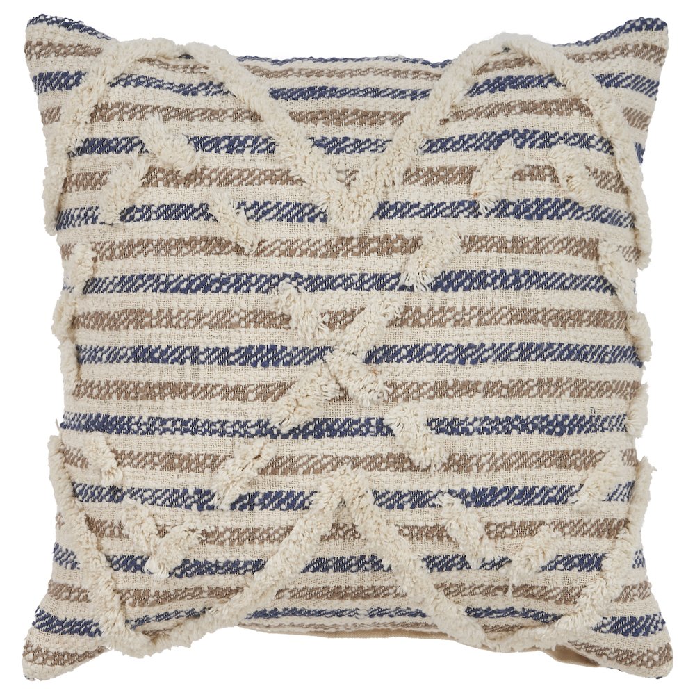 Ox Bay Hand-Woven Blue/Tan Diamond All-Natural Cotton Pillow Cover. Picture 1