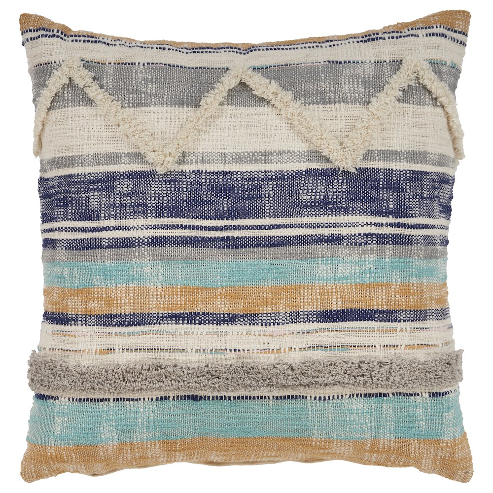Ox Bay Hand-Woven Multicolored/Blue Geometric All-Natural Cotton Pillow Cover. Picture 1