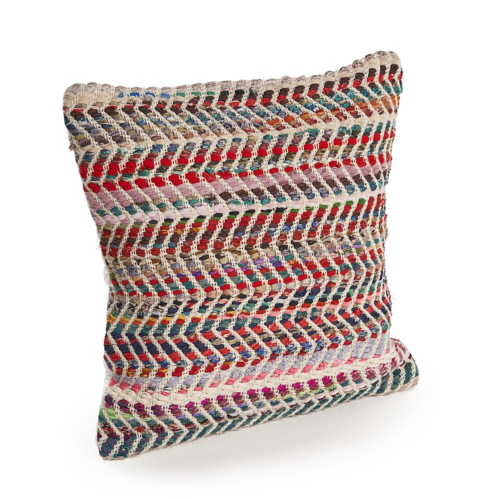 Ox Bay Hand-Woven Multicolored/Red Geometric Cotton Blend Pillow Cover. Picture 3