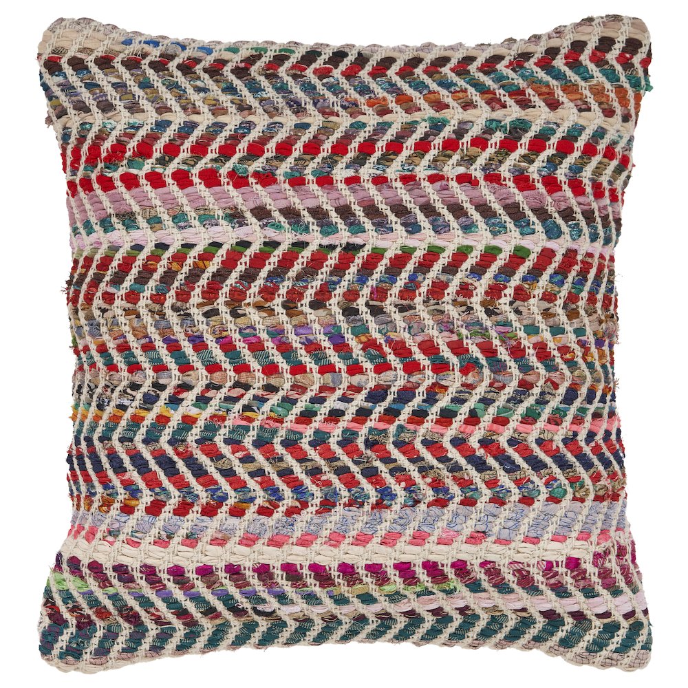 Ox Bay Hand-Woven Multicolored/Red Geometric Cotton Blend Pillow Cover. Picture 1