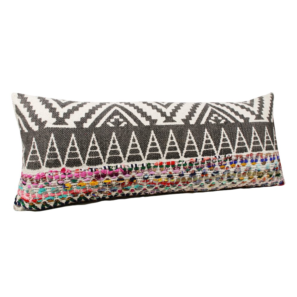 Ox Bay Hand-Woven Gray/Multicolored Chevron Cotton Blend Pillow Cover. Picture 4