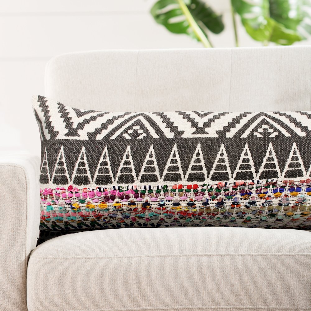Ox Bay Hand-Woven Gray/Multicolored Chevron Cotton Blend Pillow Cover. Picture 8