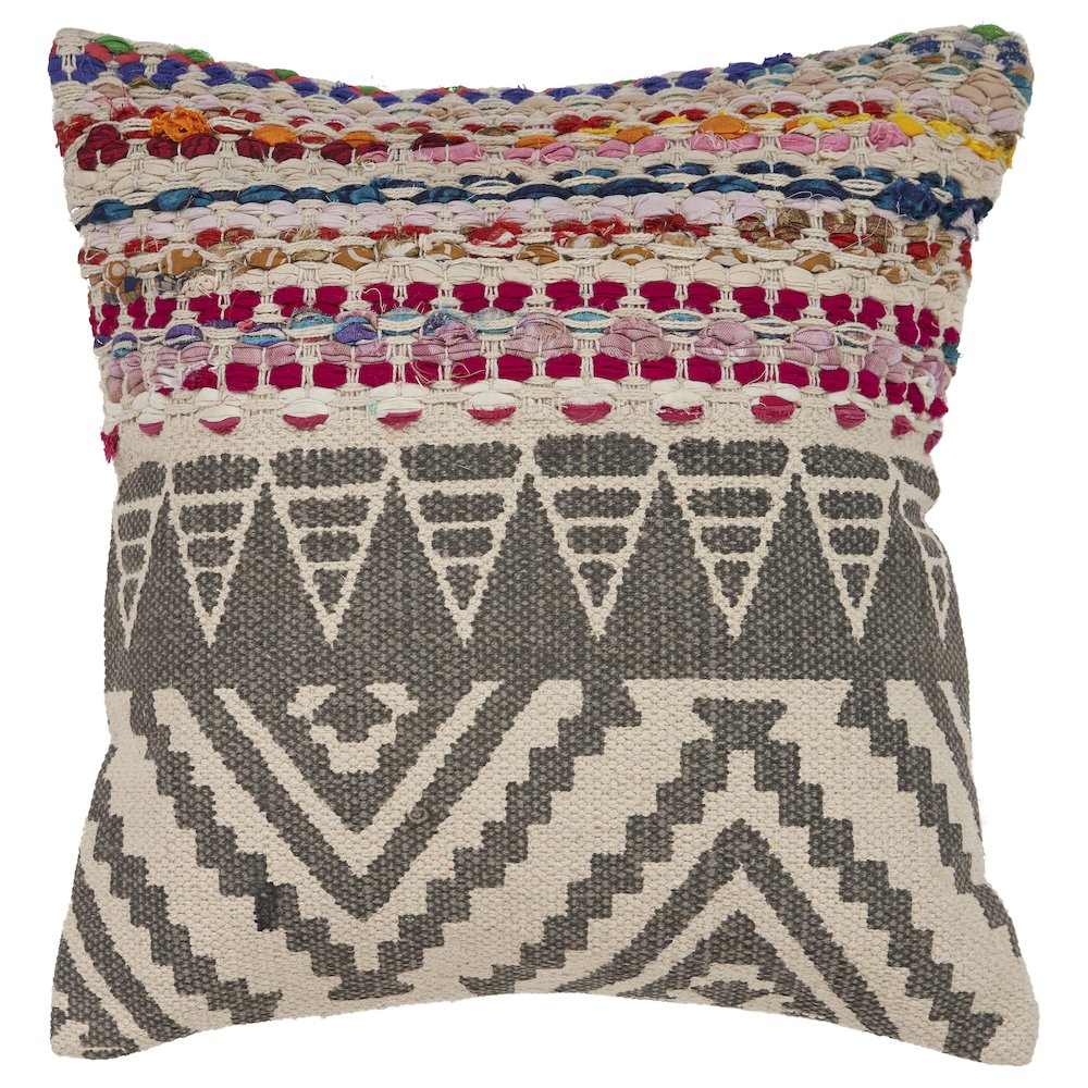 Ox Bay Hand-Woven Gray/Multicolored Chevron Cotton Blend Pillow Cover. Picture 1