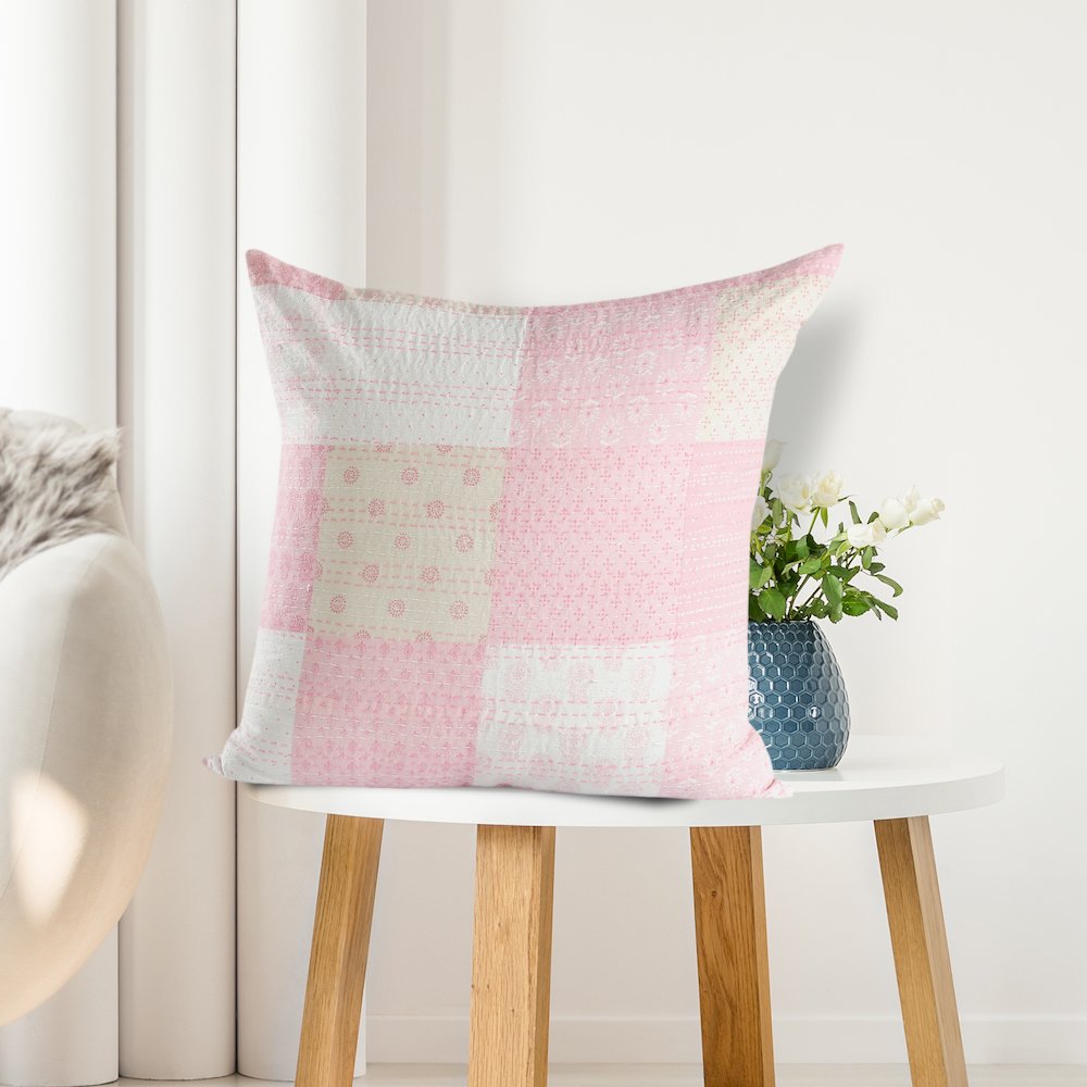 Cotton Candy Kantha Throw Pillow. Picture 4