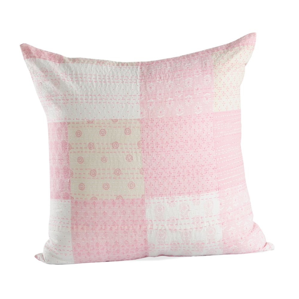 Cotton Candy Kantha Throw Pillow. Picture 1
