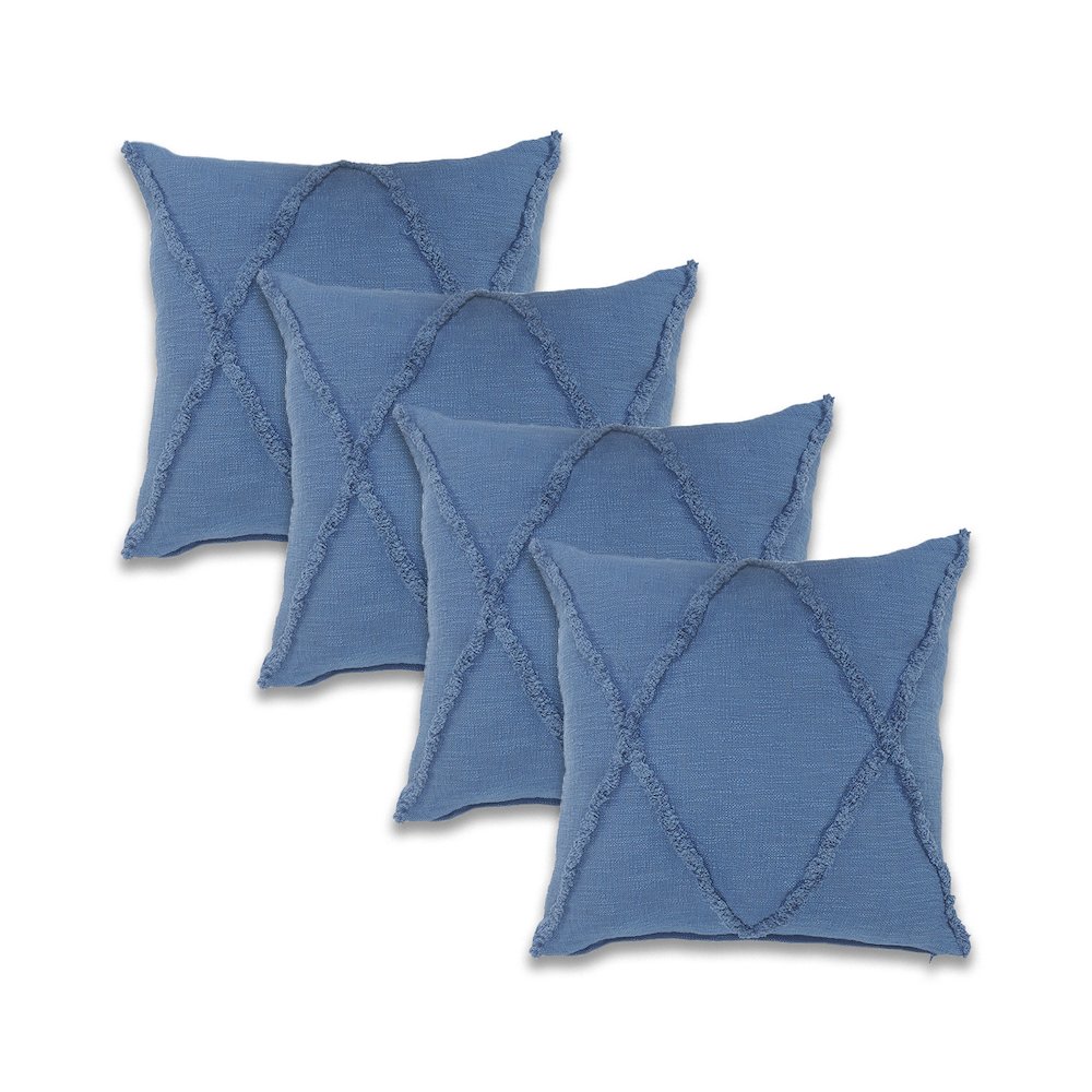 Ox Bay Coronet Blue Solid All-Natural Cotton Square 4 Piece Pillow Cover Set. Picture 1