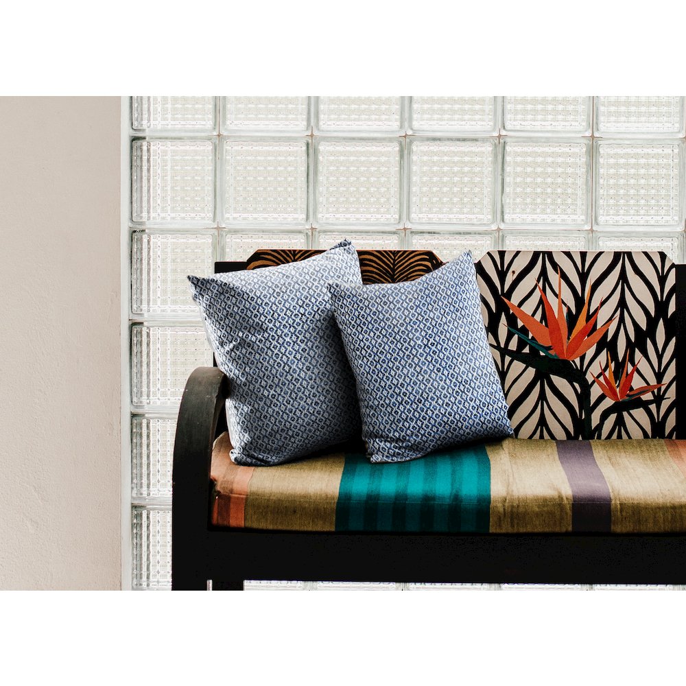 Ox Bay Blue Chevron All-Natural Cotton Square 2 Piece Pillow Cover Set. Picture 2