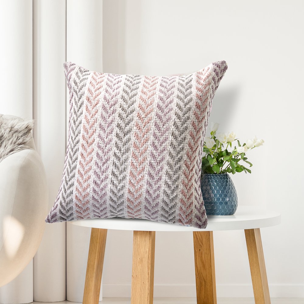 Ox Bay Lilac Chevron All-Natural Cotton Square 2 Piece Pillow Cover Set. Picture 2