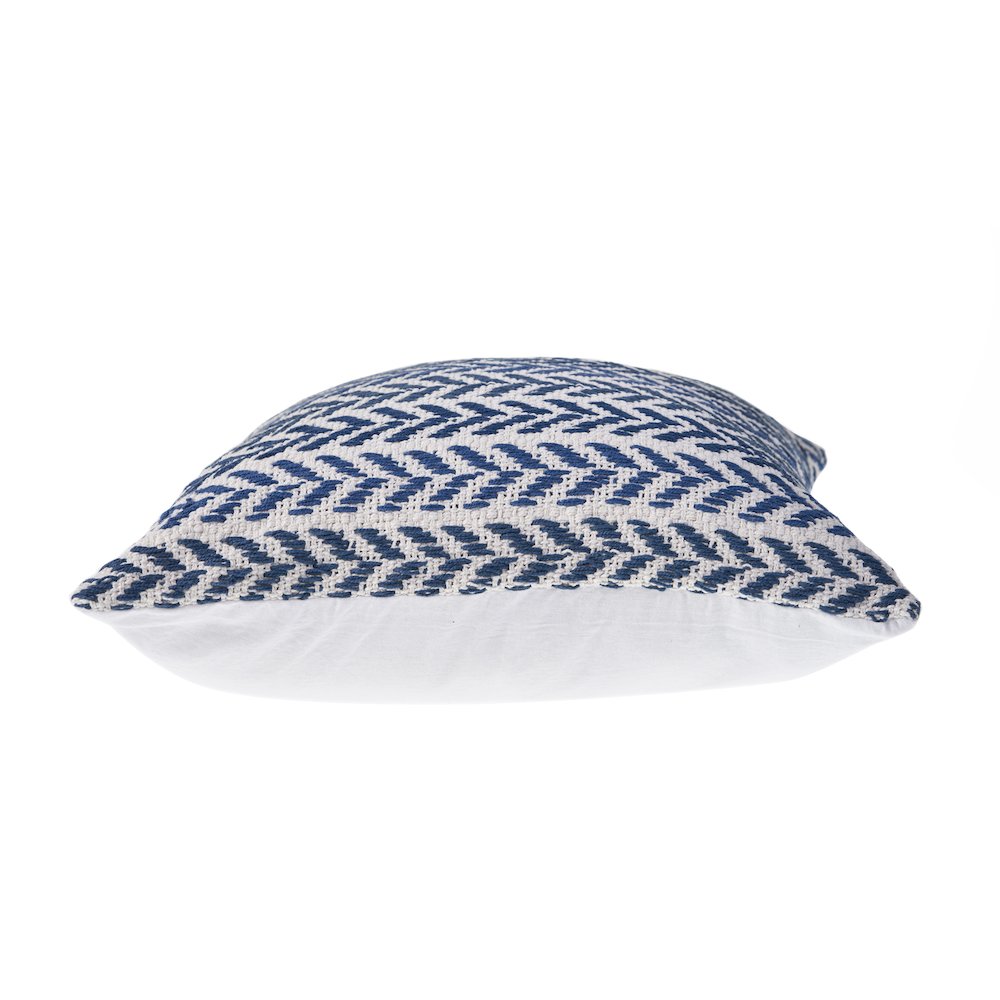 Ox Bay Hand-Woven White/Blue Chevron All-Natural Cotton Pillow Cover. Picture 3