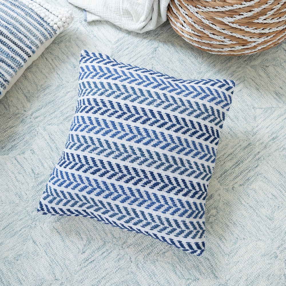 Ox Bay Hand-Woven White/Blue Chevron All-Natural Cotton Pillow Cover. Picture 5