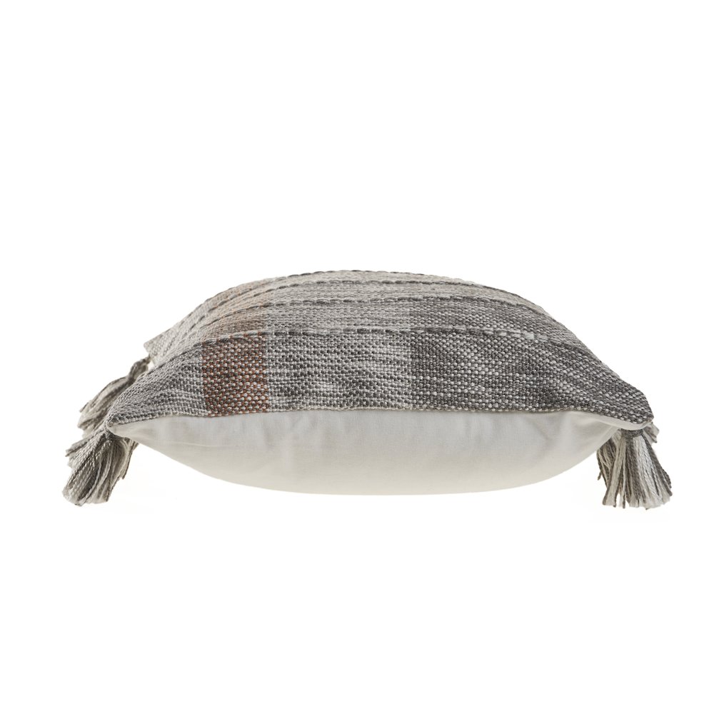 Sophisticated Grayscale and Red Tasseled Throw Pillow. Picture 3