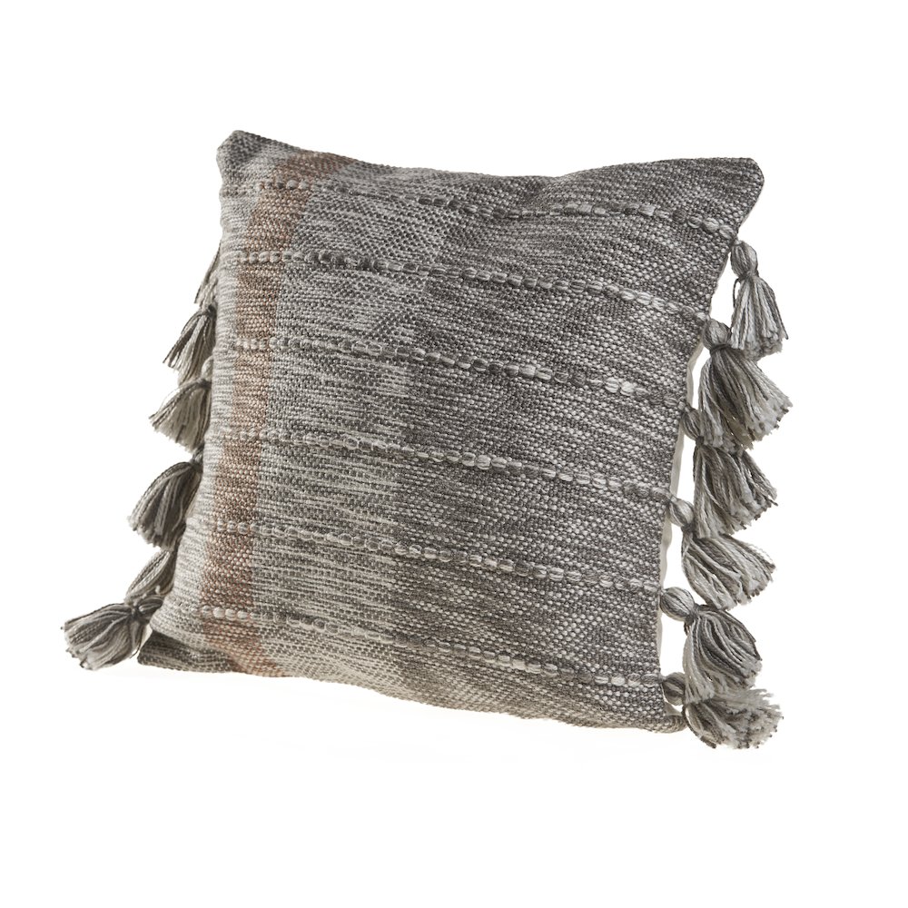 Sophisticated Grayscale and Red Tasseled Throw Pillow. Picture 4