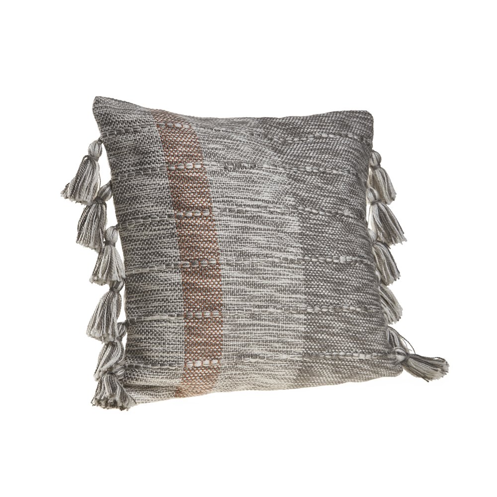 Sophisticated Grayscale and Red Tasseled Throw Pillow. Picture 5