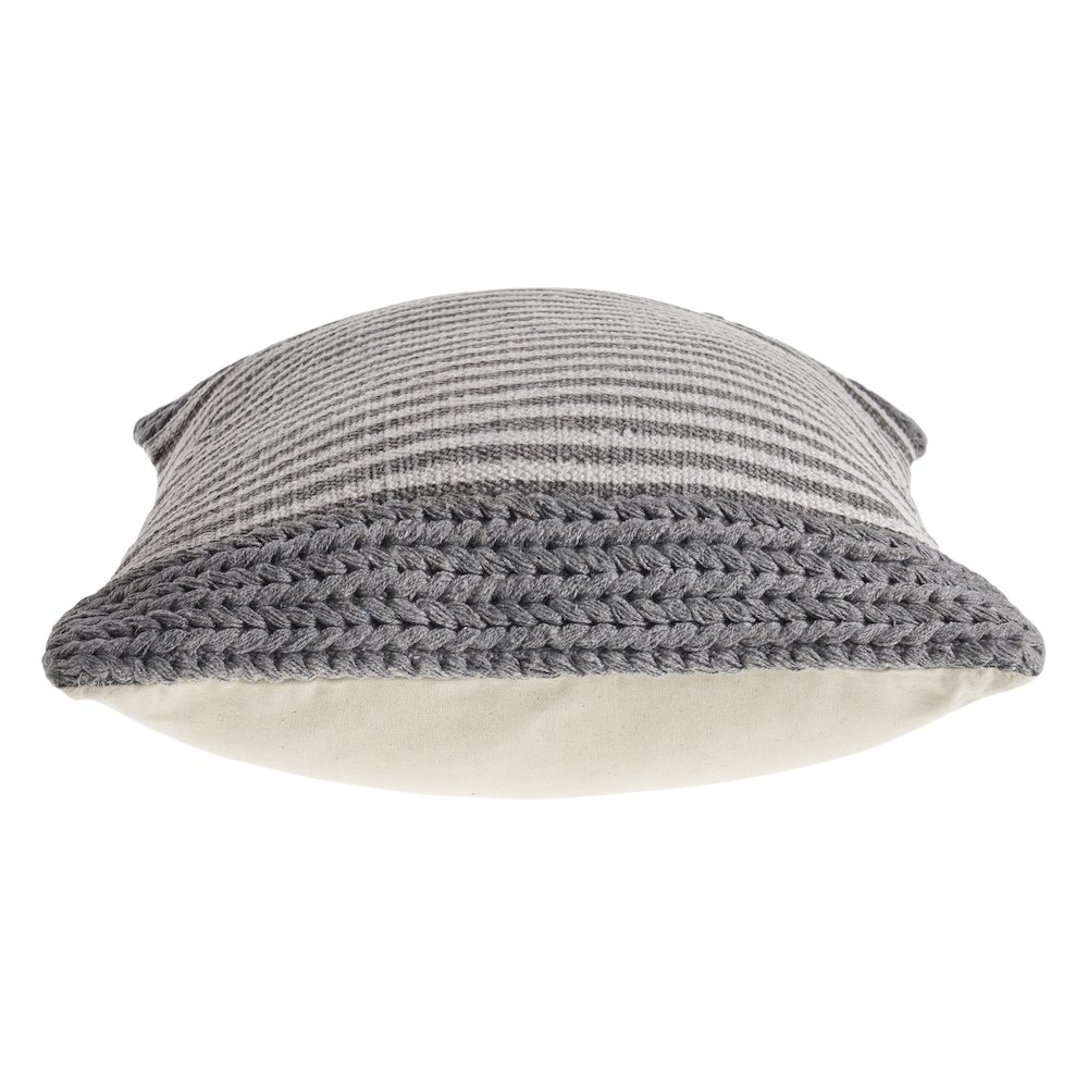 Ox Bay Hand-Woven Gray/Cream Stripe Cotton Blend Pillow Cover. Picture 3