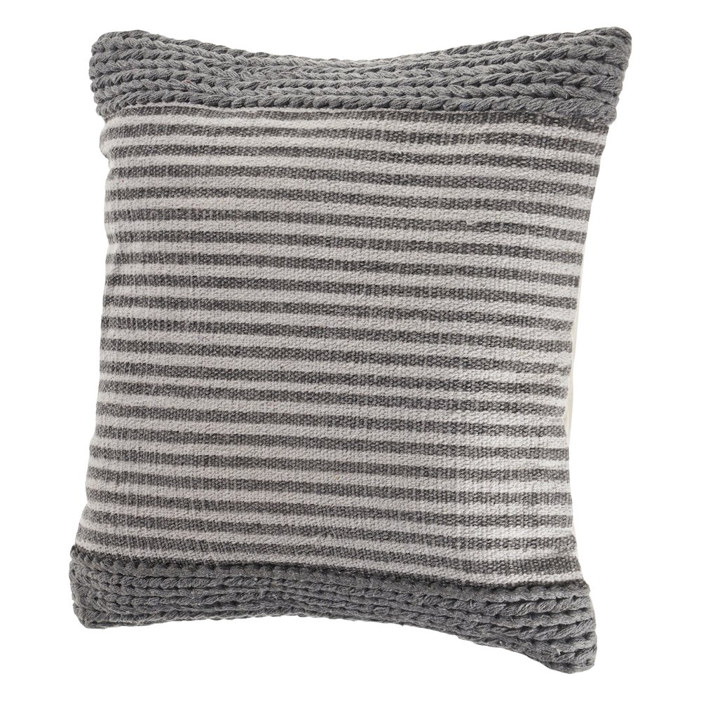 Ox Bay Hand-Woven Gray/Cream Stripe Cotton Blend Pillow Cover. Picture 4