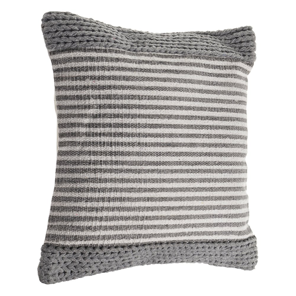 Ox Bay Hand-Woven Gray/Cream Stripe Cotton Blend Pillow Cover. Picture 5