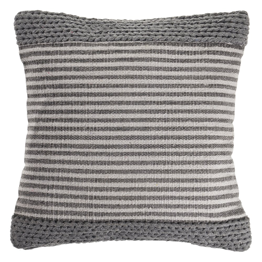 Ox Bay Hand-Woven Gray/Cream Stripe Cotton Blend Pillow Cover. Picture 1